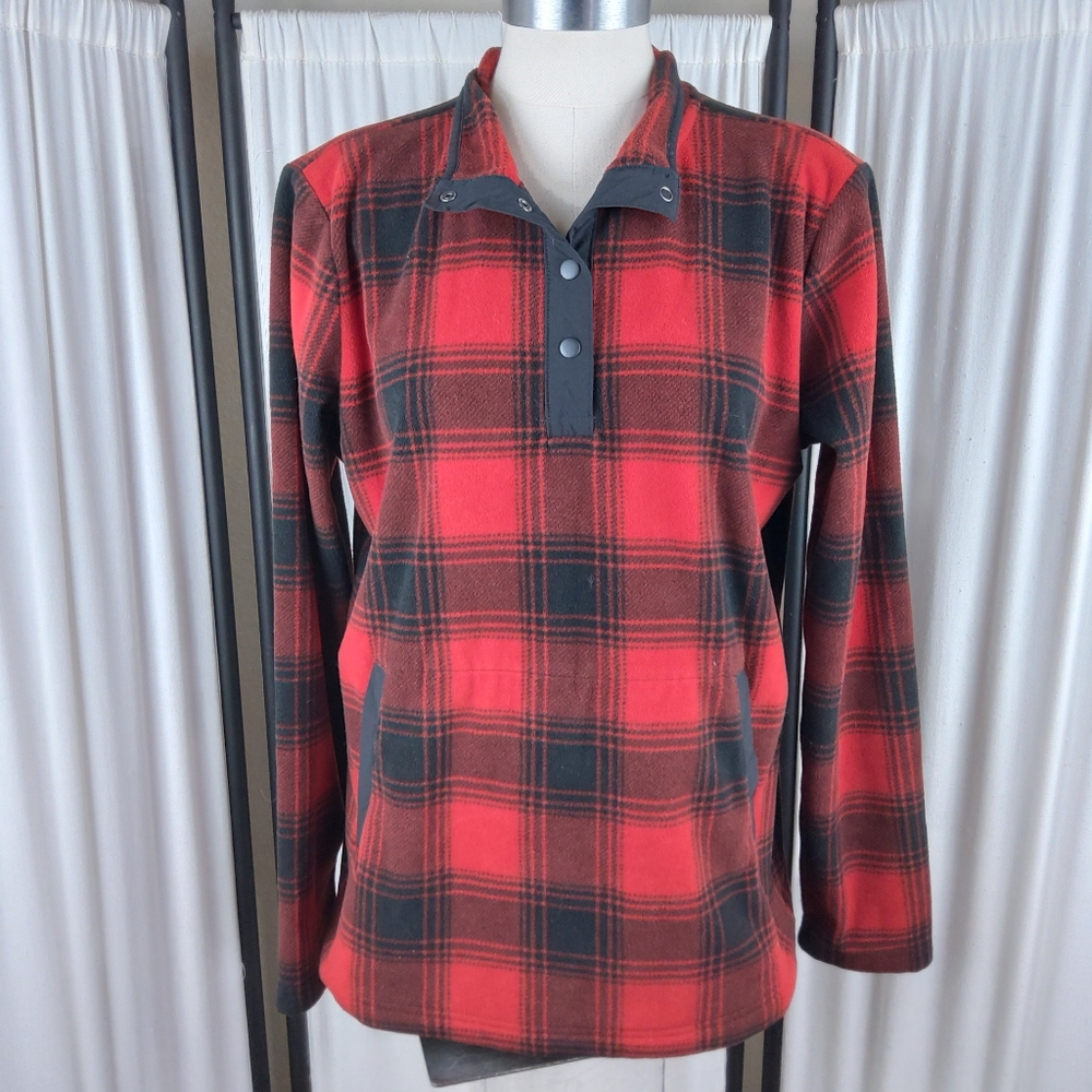 Duluth Women's Medium Jacket Red Plaid Doubleback Printed Fleece Pullover